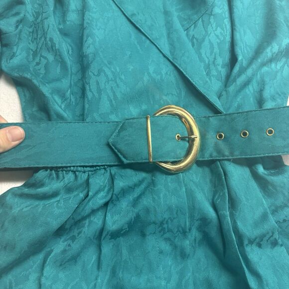 Sandy Sandy 80s Teal Jumpsuit Button Closure Belted Shoulder Pads Size 10 - Picture 6 of 15